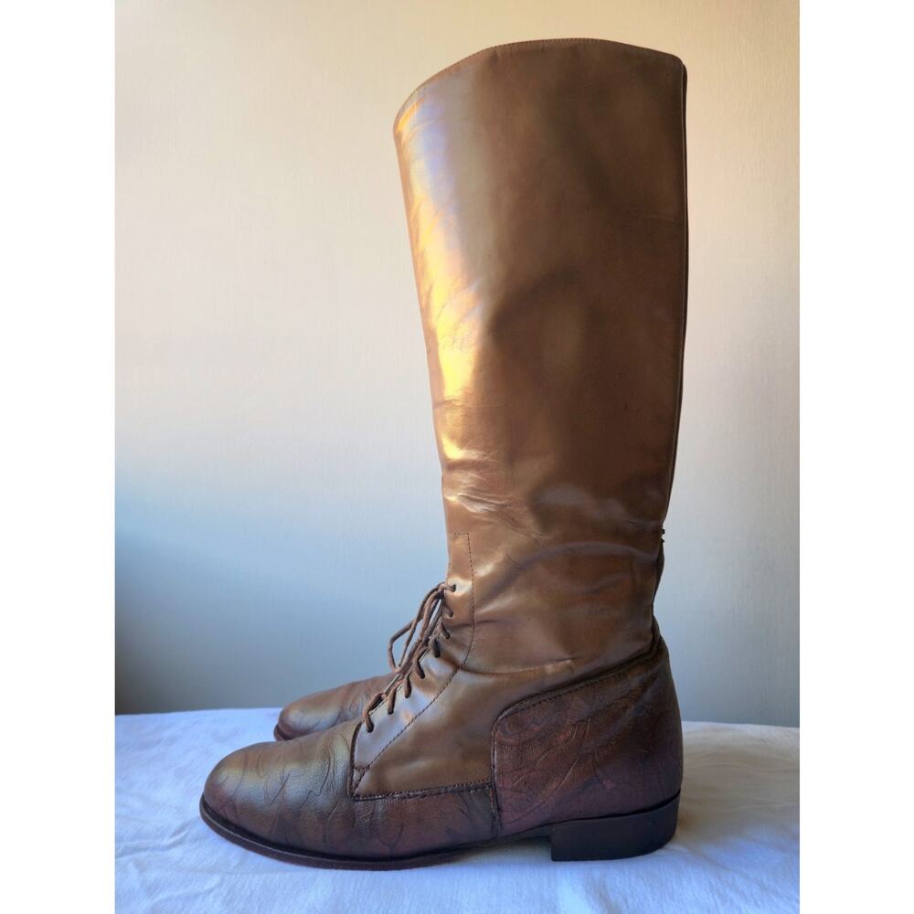 VTG Justin George Strait Womens Patterned Leather Riding Boots Brown Size 7.5 B